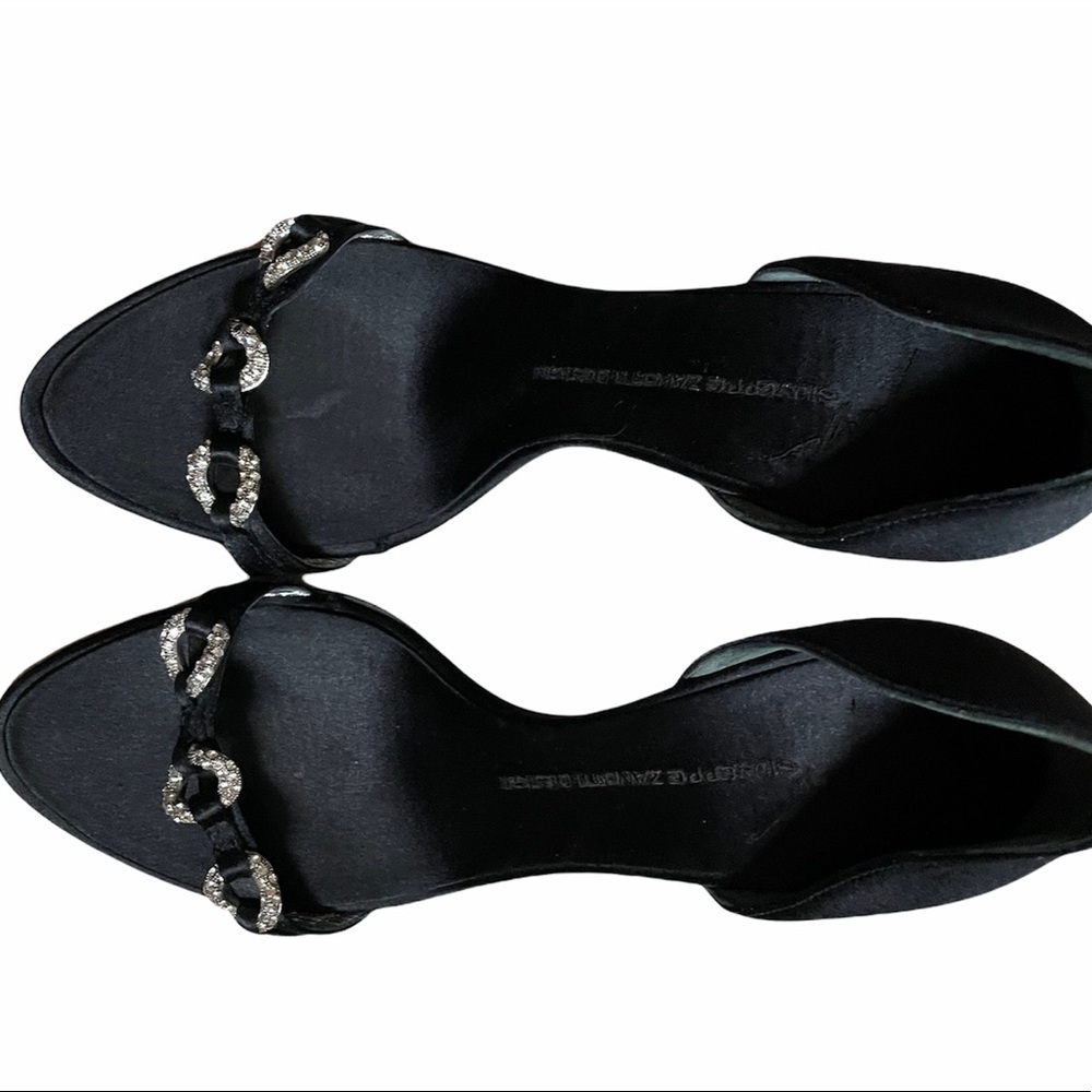 Giuseppe Zanotti Black Satin D'Orsay Sandal with Crystal Accent - Picture 5 of 11